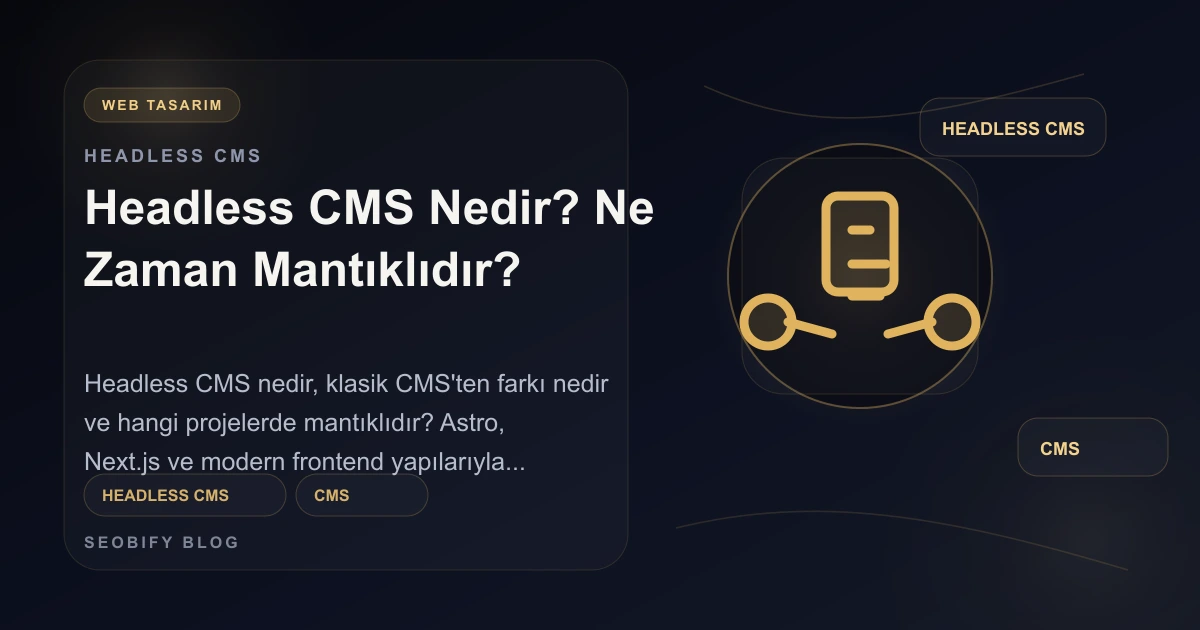 Headless CMS yapısı ile içerik paneli ve modern frontend bağlantısını gösteren altın tonlu blog kapak görseli